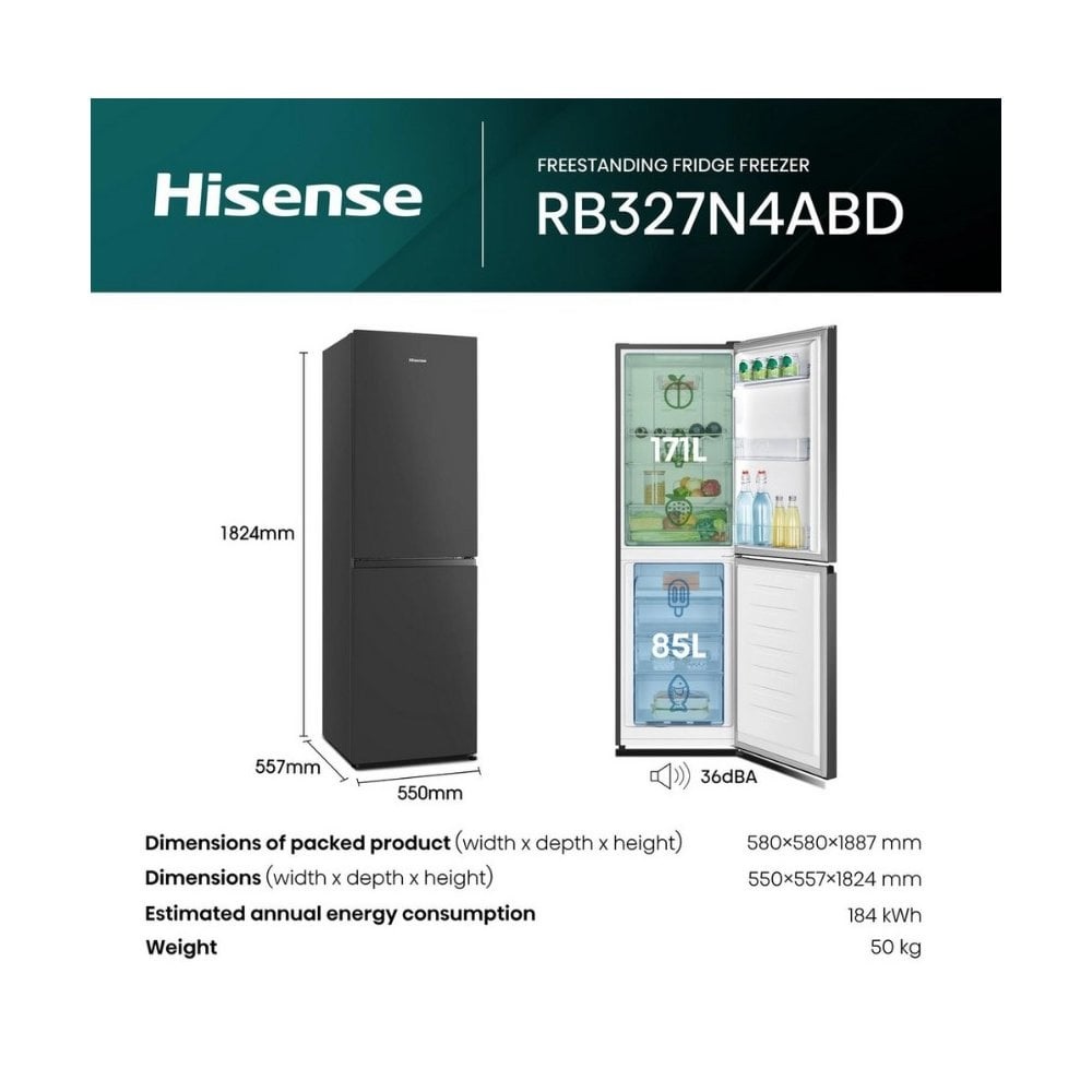 Hisense RB327N4ABD 50/50 Total No Frost Fridge Freezer - Black - Image 5 Hisense RB327N4ABD 50/50 Total No Frost Fridge Freezer - Black - Image 5
