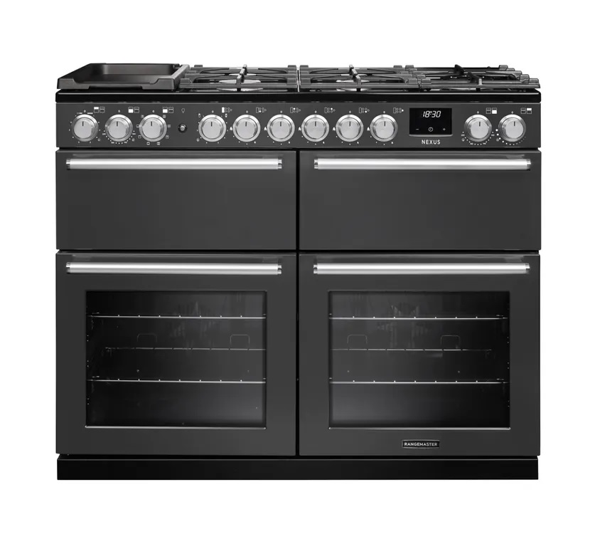 Rangemaster NEXB110DFPSLT/CM1 110cm wide Dual Fuel Range Cooker with Gas Hob – Slate