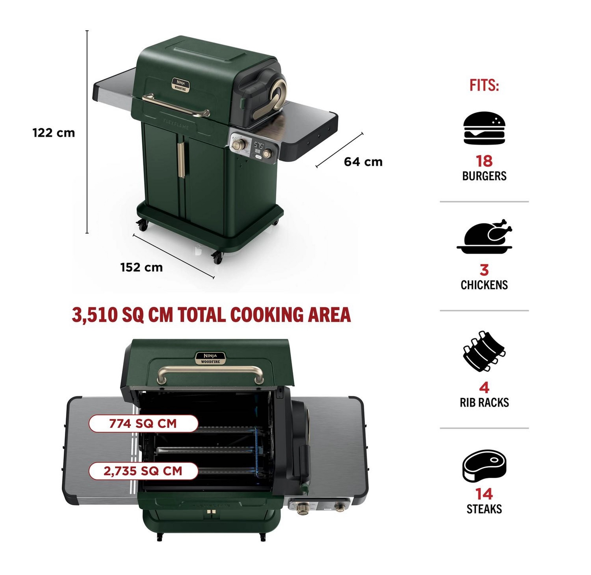 NINJA PG301UKGN FlexFlame Gas BBQ & Outdoor Cooking System - Green - Image 8 NINJA PG301UKGN FlexFlame Gas BBQ & Outdoor Cooking System - Green - Image 8