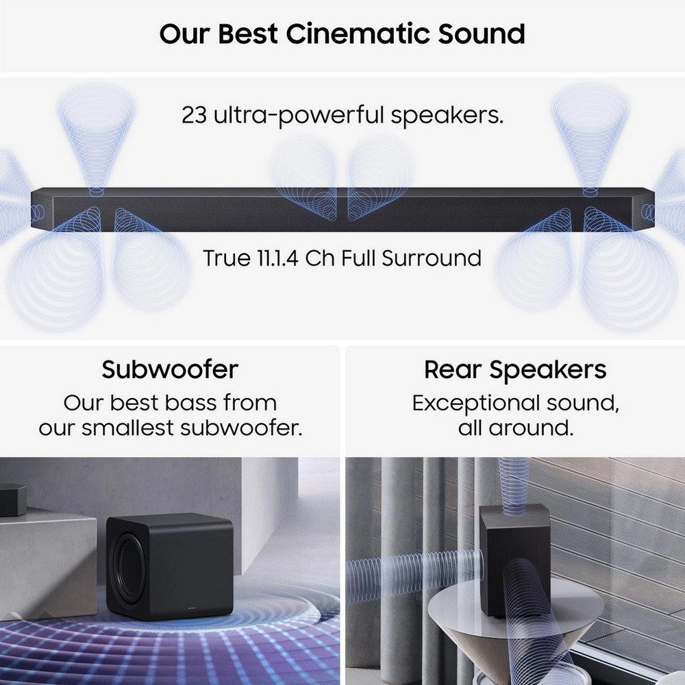 Samsung HW-Q990H/XU 11.1.4ch Q-Series Soundbar with Subwoofer & Rear Speaker - Titan Black - Image 7 Samsung HW-Q990H/XU 11.1.4ch Q-Series Soundbar with Subwoofer & Rear Speaker - Titan Black - Image 7