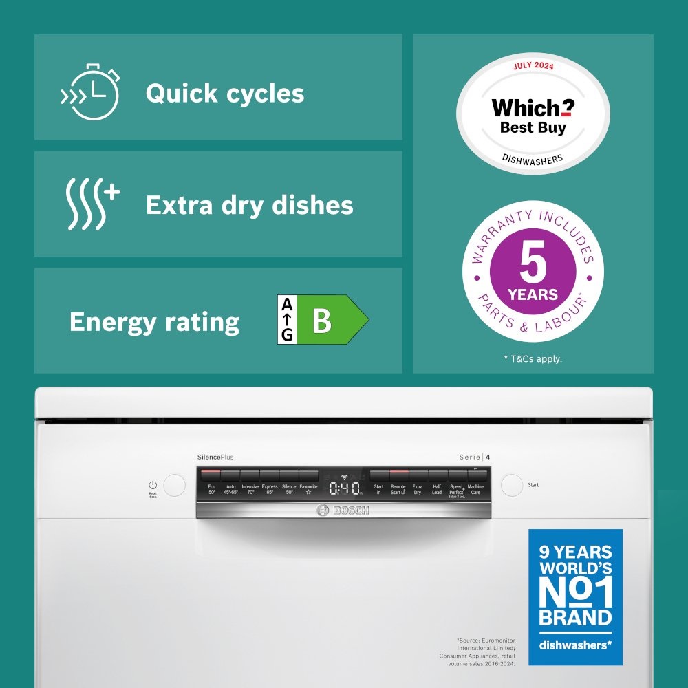 Bosch SMS4EMW06G Series 4 Dishwasher, 14 Place Settings – White - Image 3
