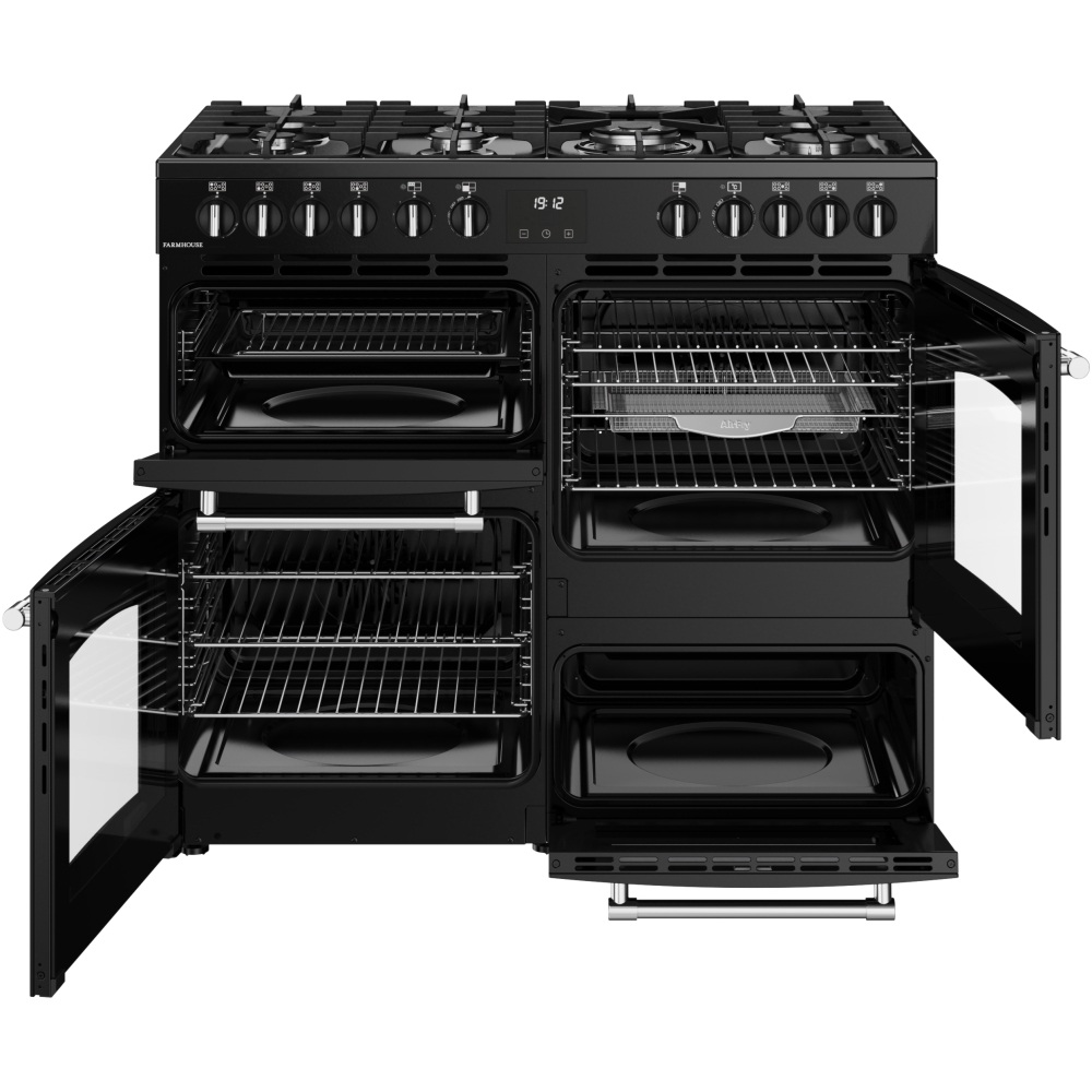 Belling Farmhouse 100DF 100cm Dual Fuel Range Cooker, Black, A Rated - Image 2