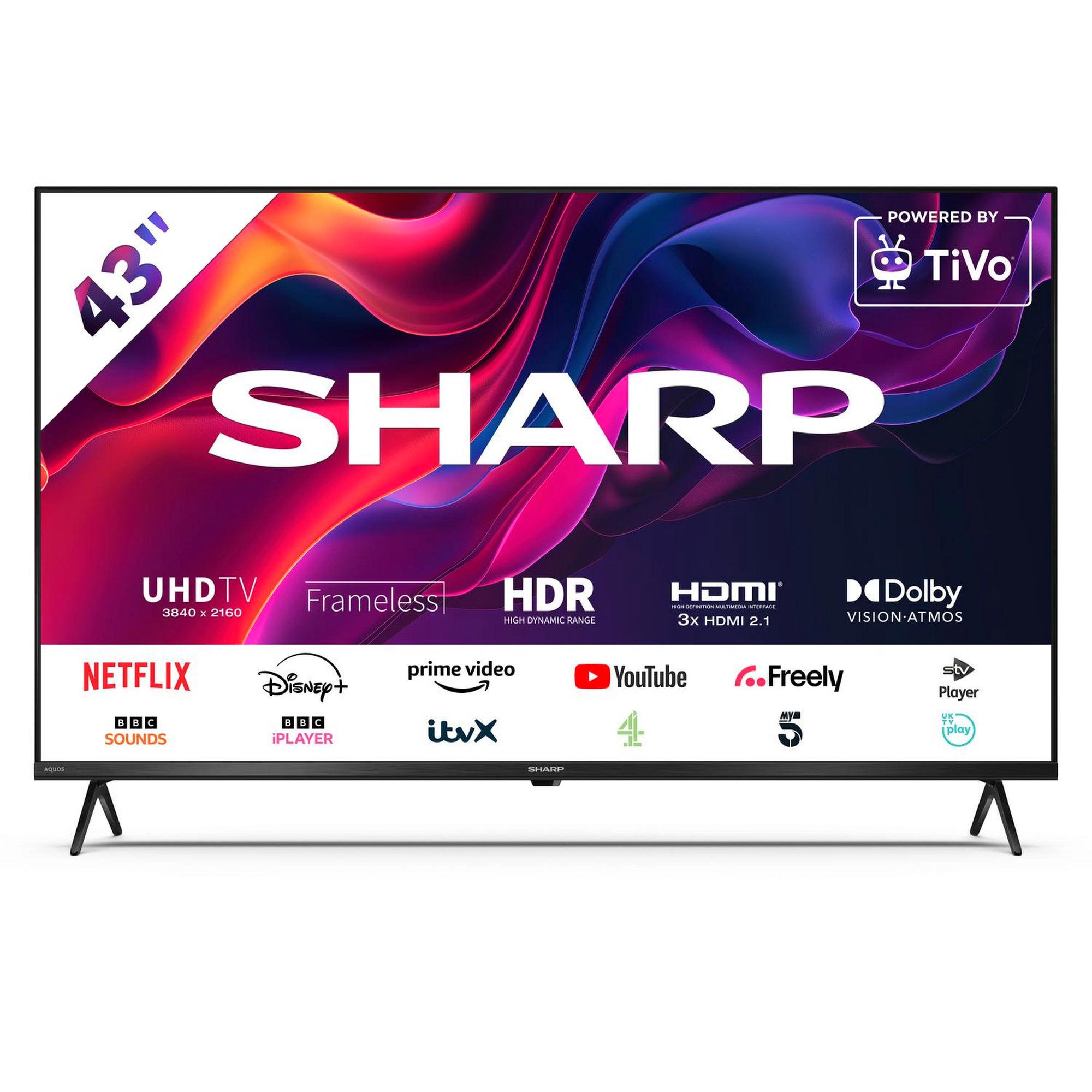 Sharp 4T-C43GK4245KB 43 4K UHD Frameless Smart TiVo TV in black