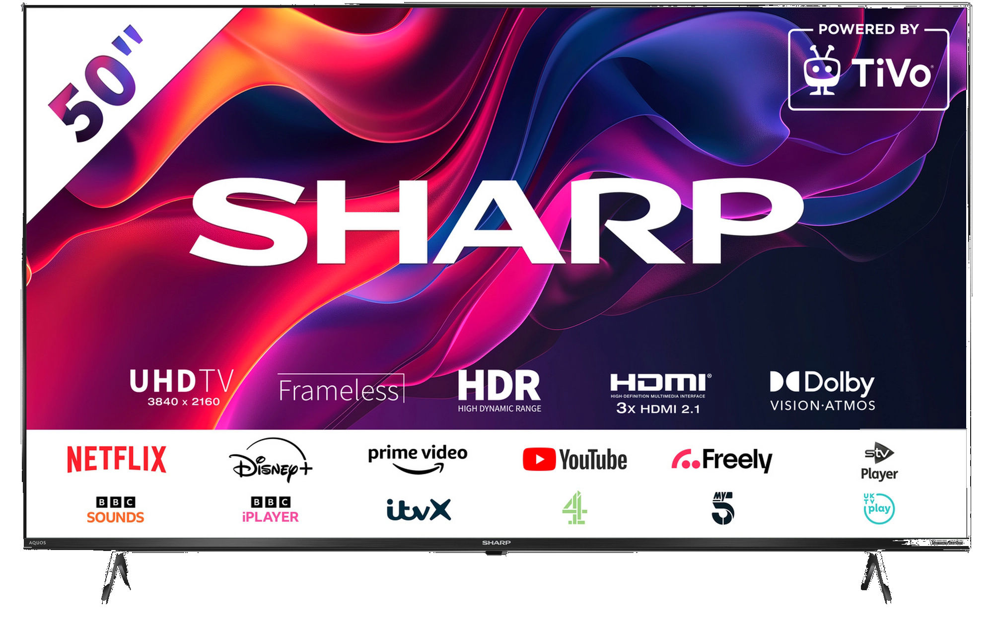 Sharp 4T-C50GK4245KB 50 4K UHD Frameless Smart TiVo TV in black - Image 1