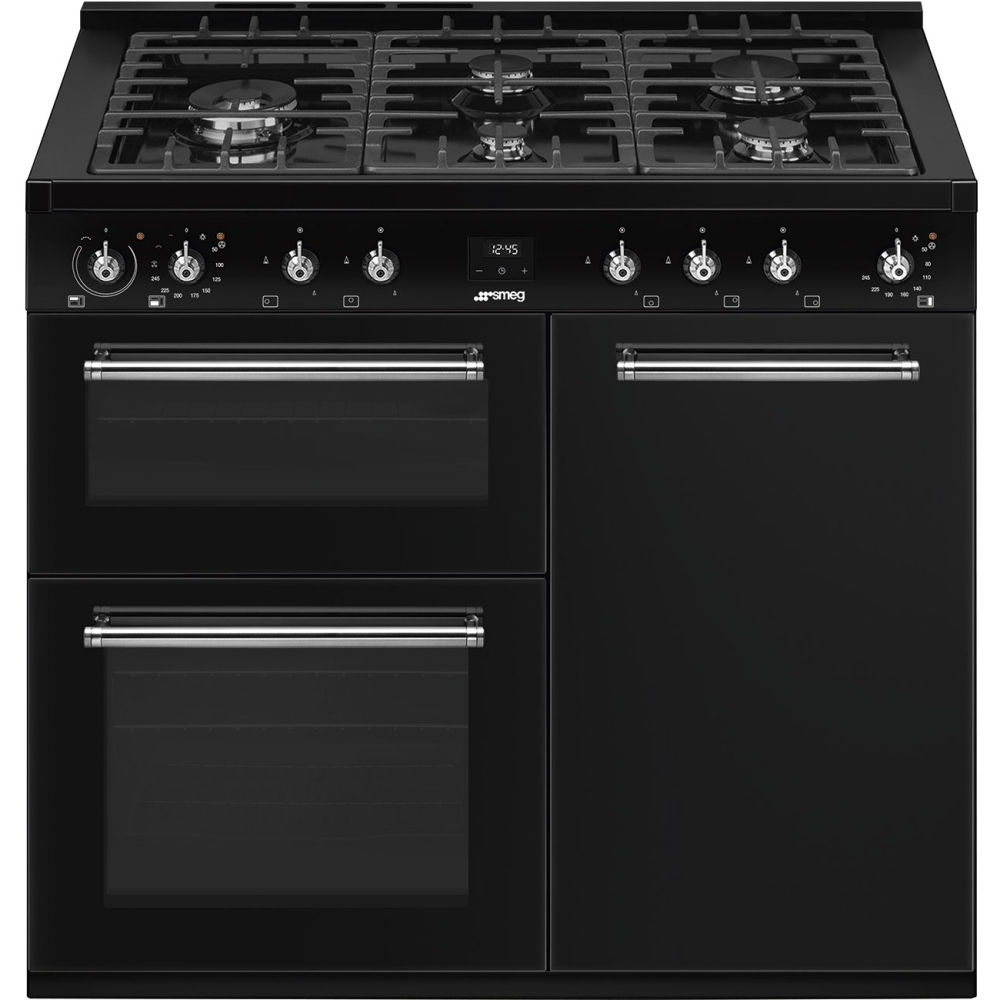 Smeg CX103GMBL Concert 100cm Dual Fuel Range Cooker, Black, A Rated