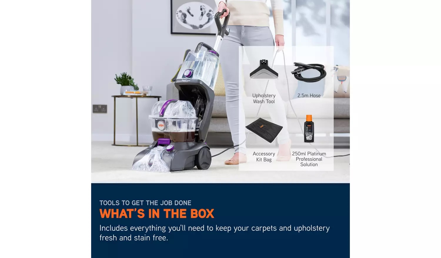 VAX CDCW-RPXR Upright Carpet Cleaner Washer Rapid Power Refresh 4.7L 1200w - Grey/Purple - Image 3