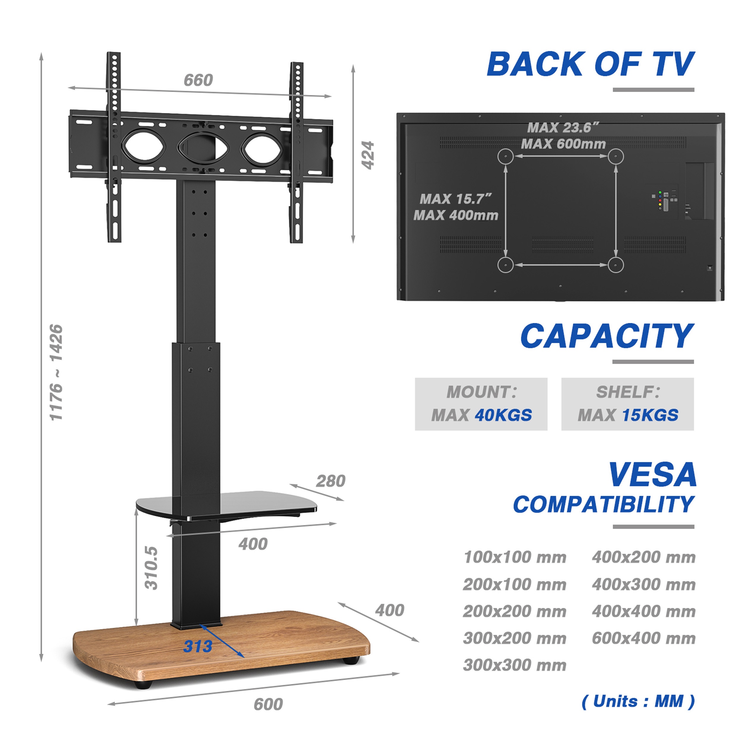 TTAP FS1-OAK Floor Pedestal TV stand in Oak - Image 3 TTAP FS1-OAK Floor Pedestal TV stand in Oak - Image 3