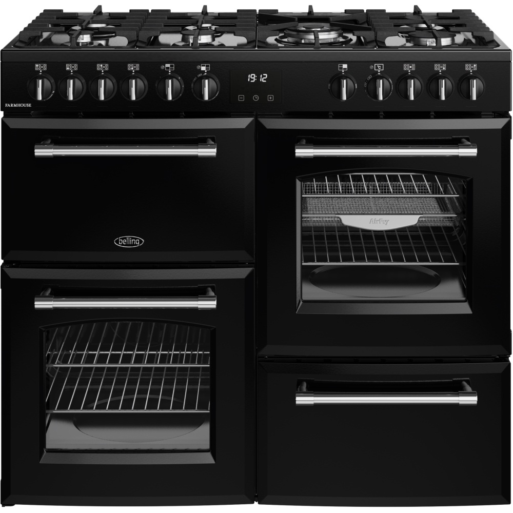 Belling Farmhouse 100DF 100cm Dual Fuel Range Cooker, Black, A Rated Belling Farmhouse 100DF 100cm Dual Fuel Range Cooker, Black, A Rated
