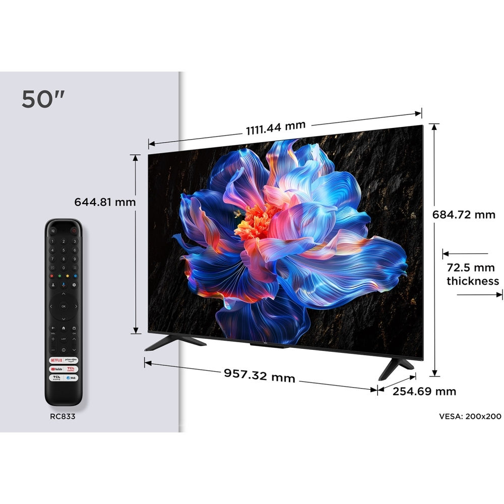 TCL 50V6C-UK 50" DLED Smart Television, 4K Ultra HD, Black, E Rated - Image 2