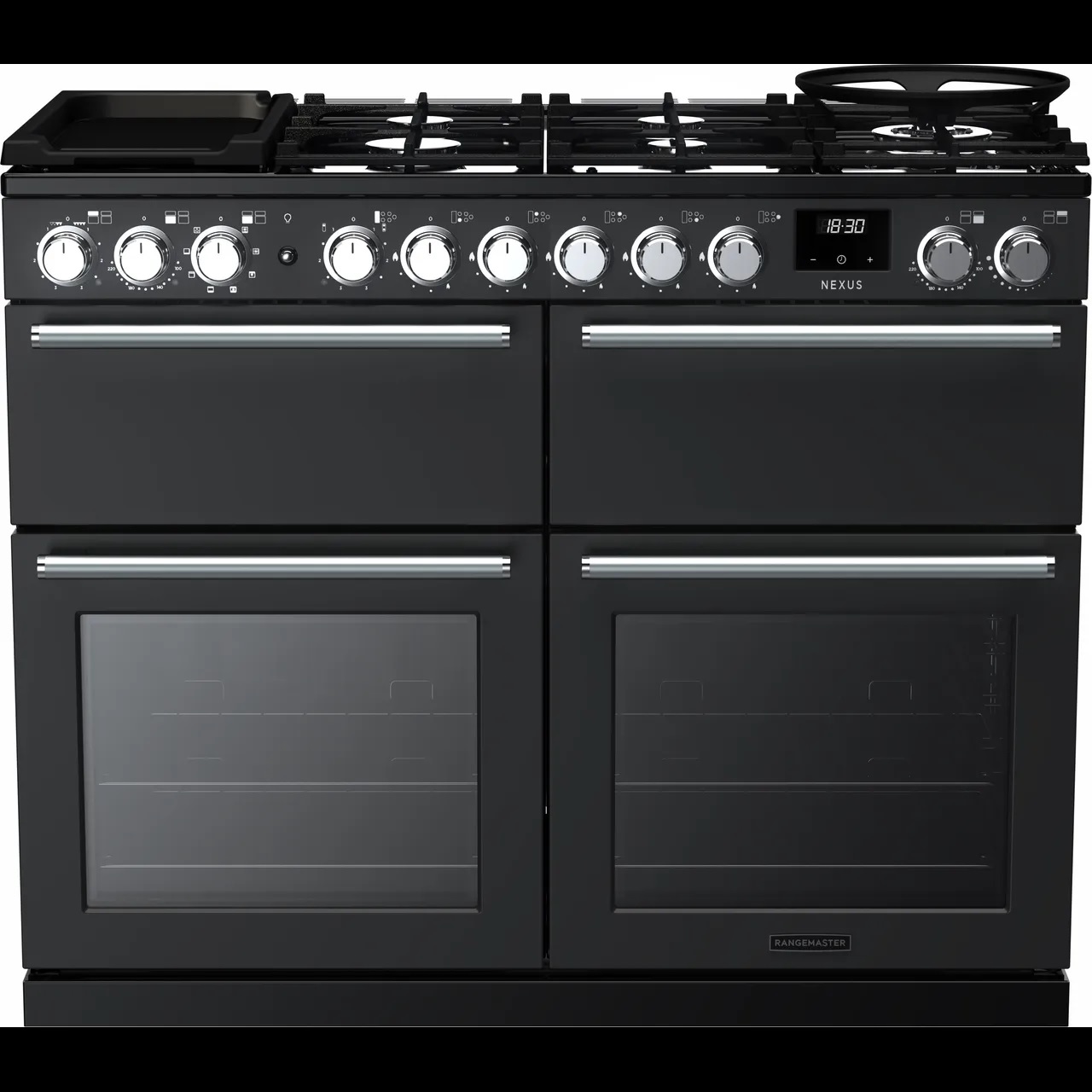 Rangemaster Nexus BC NEXB110DFPCBL/CM1 110cm wide Dual Fuel Range Cooker with Gas Hob - Charcoal Black