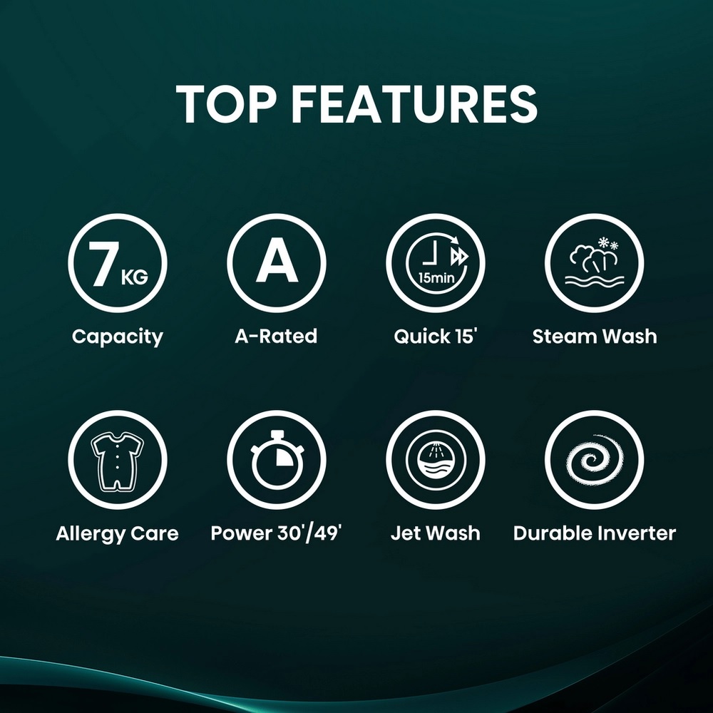 Hisense WF1Q7021BW 7kg 1200 Spin, Steam Washing Machine – White - Image 2 Hisense WF1Q7021BW 7kg 1200 Spin, Steam Washing Machine – White - Image 2