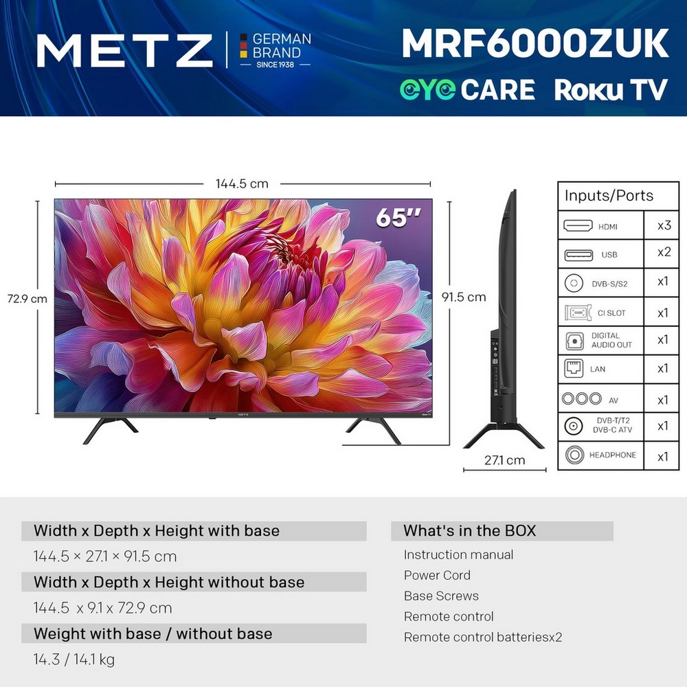 METZ 65MRF6000ZUK 65" 4K DLED Smart TV - Black - Image 3