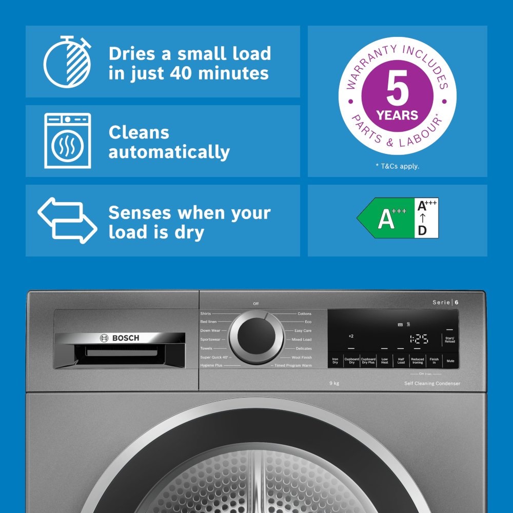 Bosch WQG245R2GB 9kg Heat Pump Tumble Dryer - Grey - Image 2 Bosch WQG245R2GB 9kg Heat Pump Tumble Dryer - Grey - Image 2