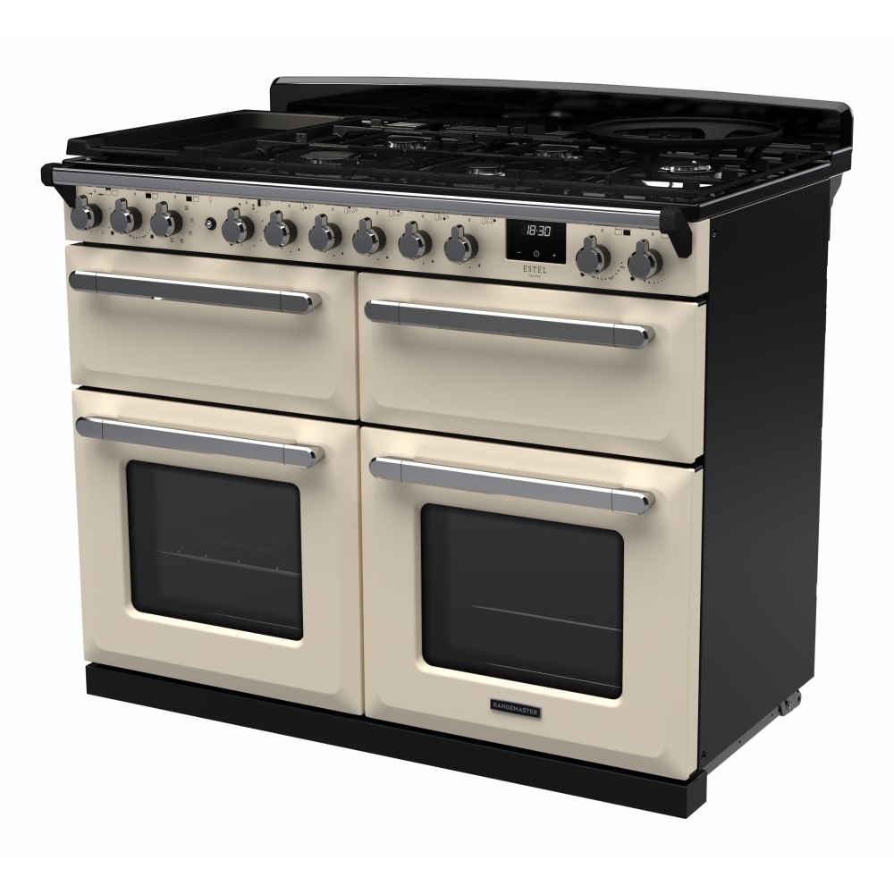 Rangemaster ESDLB110DFPPCR/CM1 110cm Dual Fuel Range Cooker Estel Deluxe Pale Cream/Chrome - Image 2 Rangemaster ESDLB110DFPPCR/CM1 110cm Dual Fuel Range Cooker Estel Deluxe Pale Cream/Chrome - Image 2