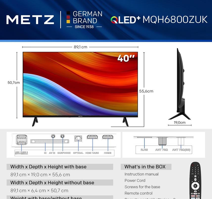 METZ 40MQH6800ZUK 40" HD Smart QLED TV with Freely Power by Tivo – Black - Image 4