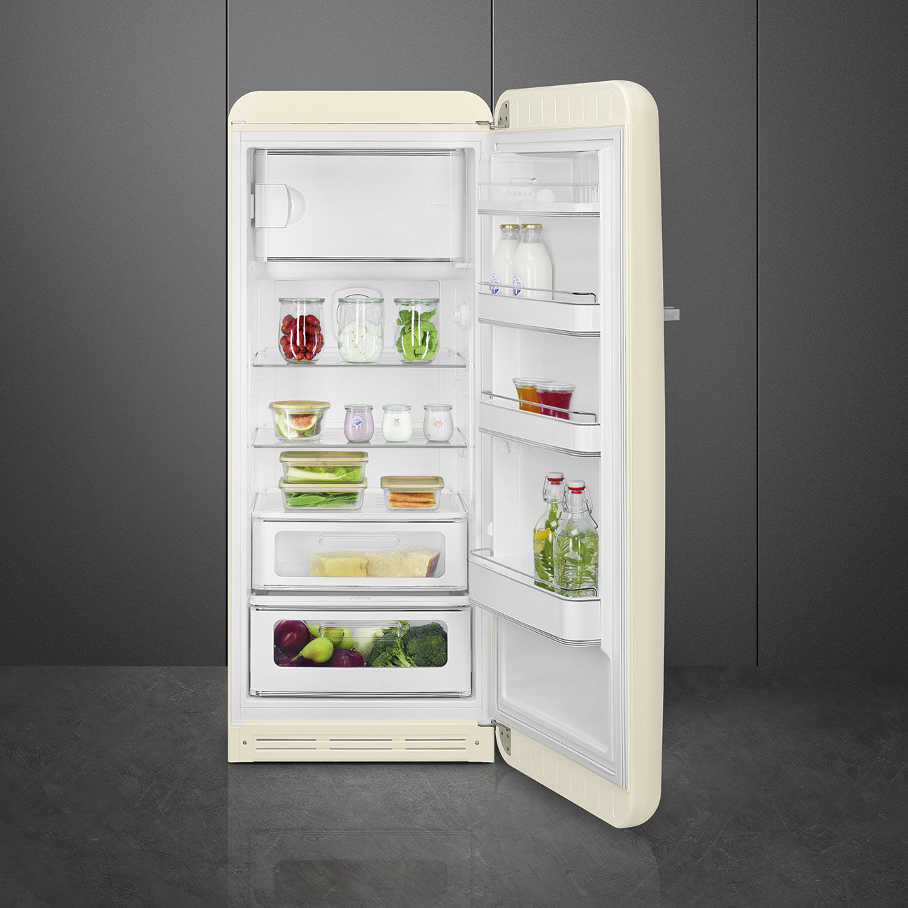 Smeg FAB28RCR6UK Retro Tall Fridge with Ice Box, Cream, C Rated - Image 2 Smeg FAB28RCR6UK Retro Tall Fridge with Ice Box, Cream, C Rated - Image 2