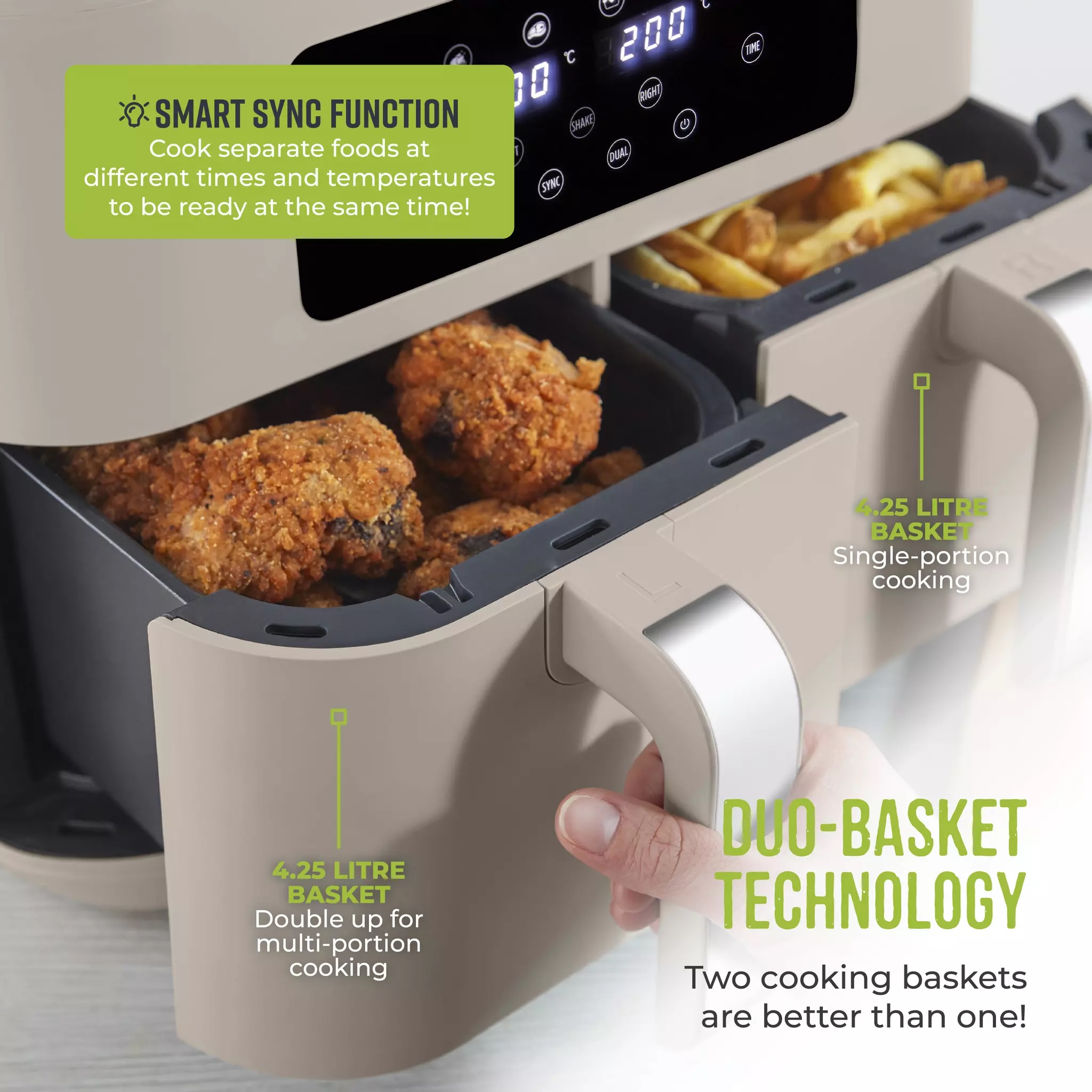 TOWER T17137MSH Vortx 8.5 Litre Dual Basket Air Fryer - Latte - Image 4