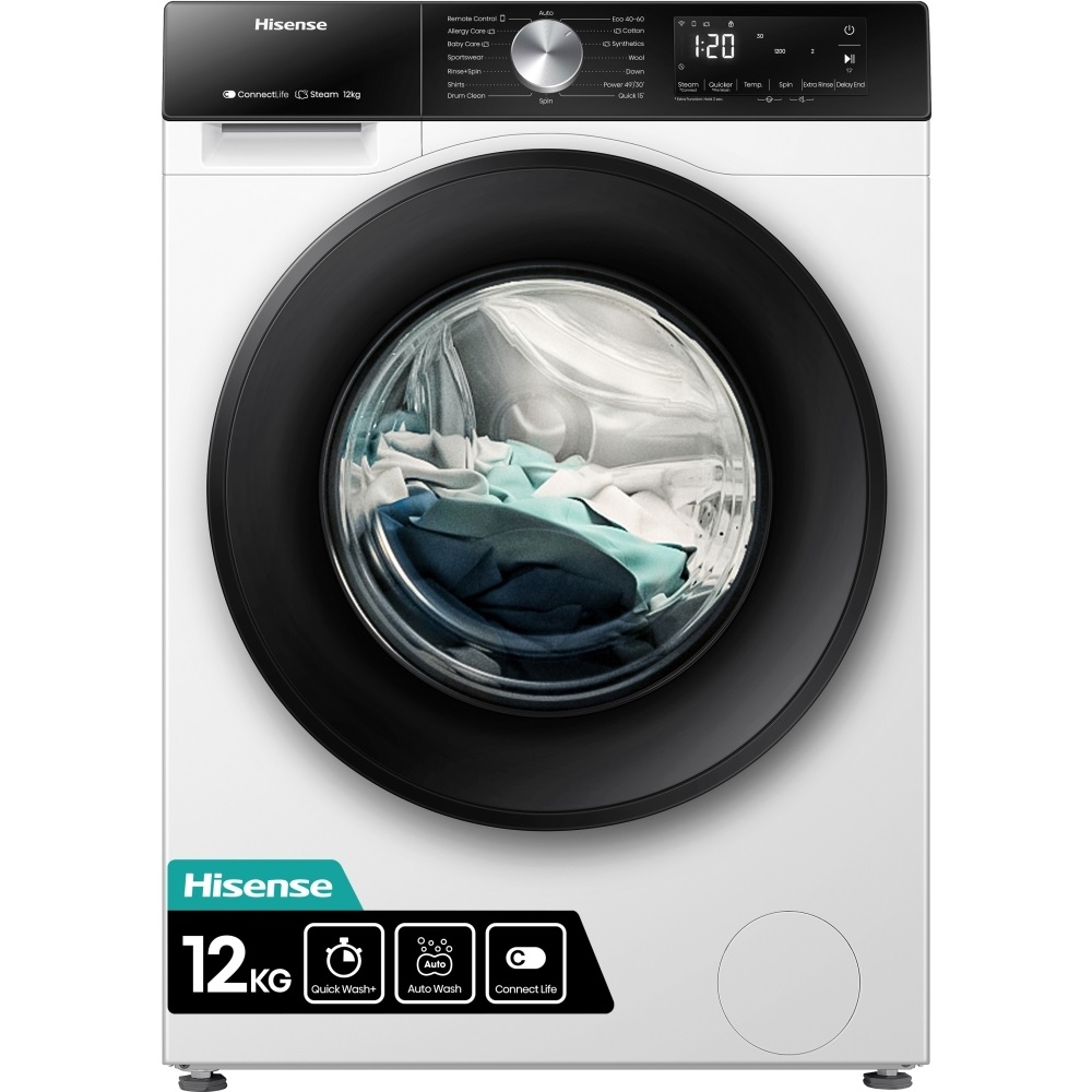 Hisense WF3S1243BW3 Washing Machine, 12kg, 1400 Spin – White