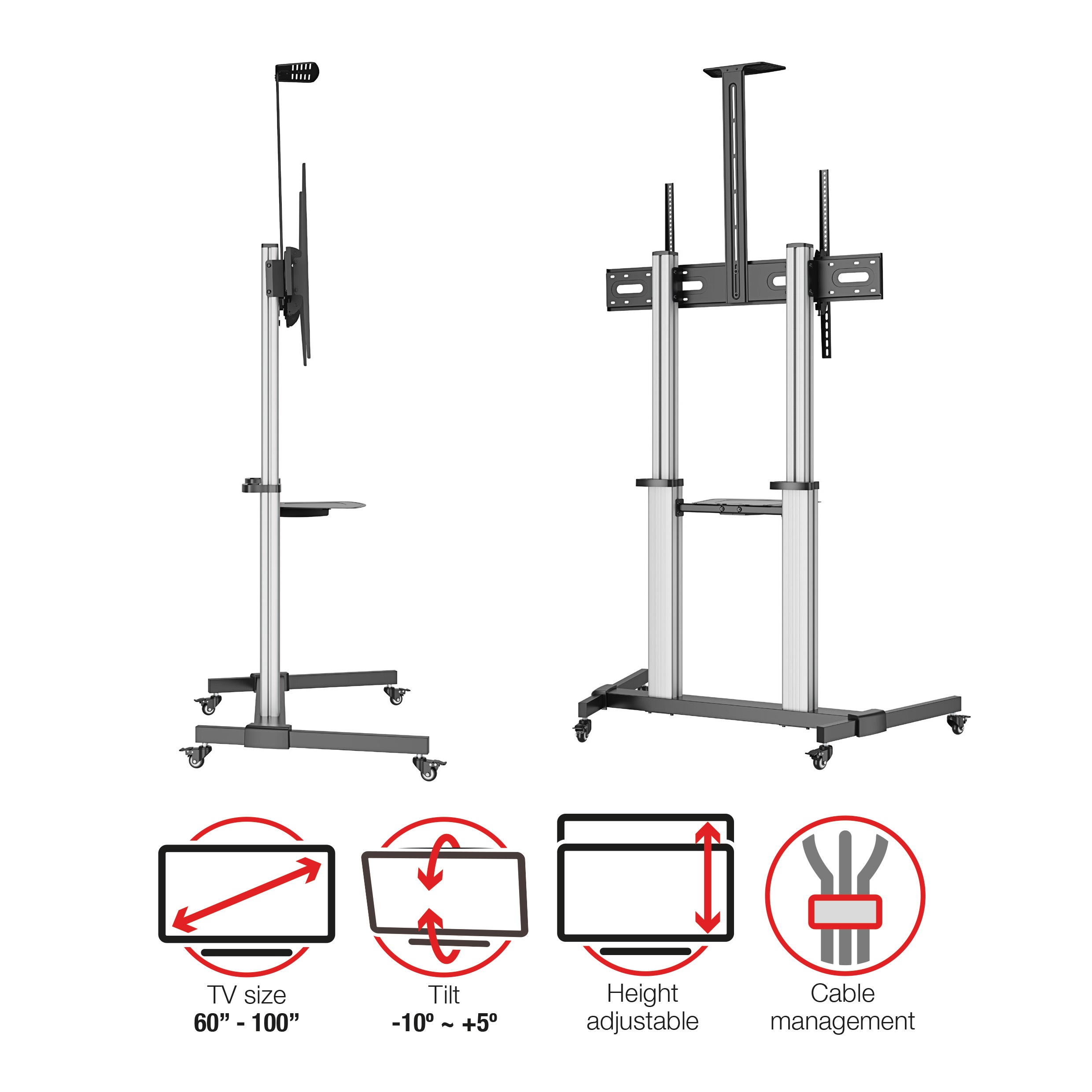 TTAP CART03 Aluminium Trolley Cart TV and Monitor Mount Stand (Screens up to 100″) - Image 4