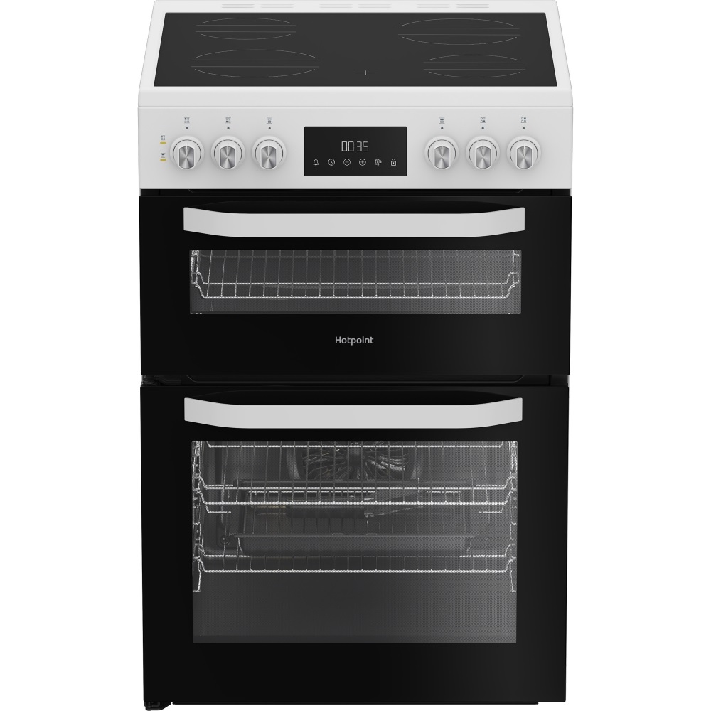 Hotpoint HDE6VDW Ceramic Electric Cooker with Double Oven – White - Image 1