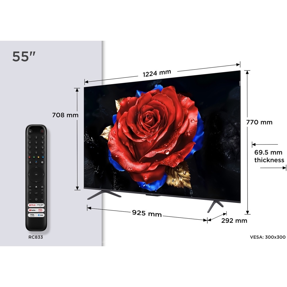 TCL 55T8C-UK 55" QLED Smart Television, 4K Ultra HD - Image 2