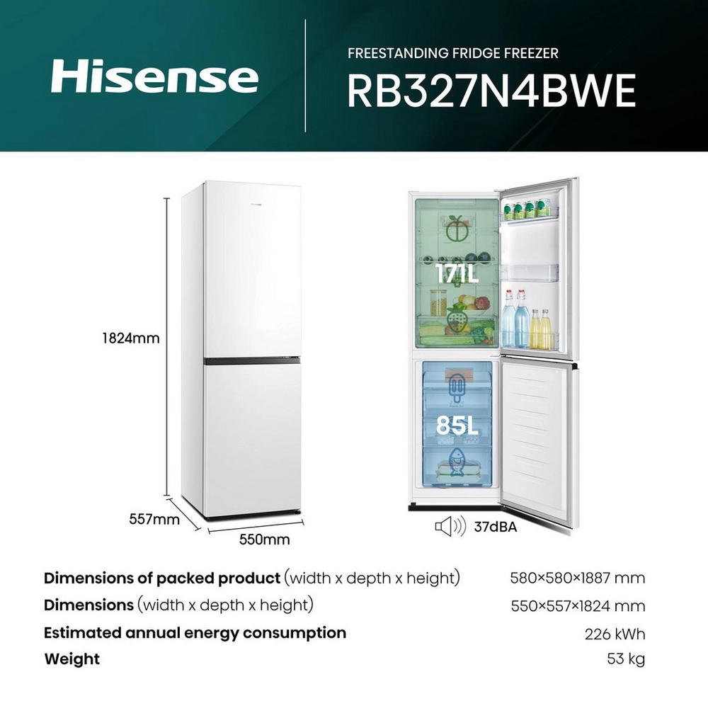 Hisense RB327N4BWE 50/50 Total No Frost Fridge Freezer - White - Image 5