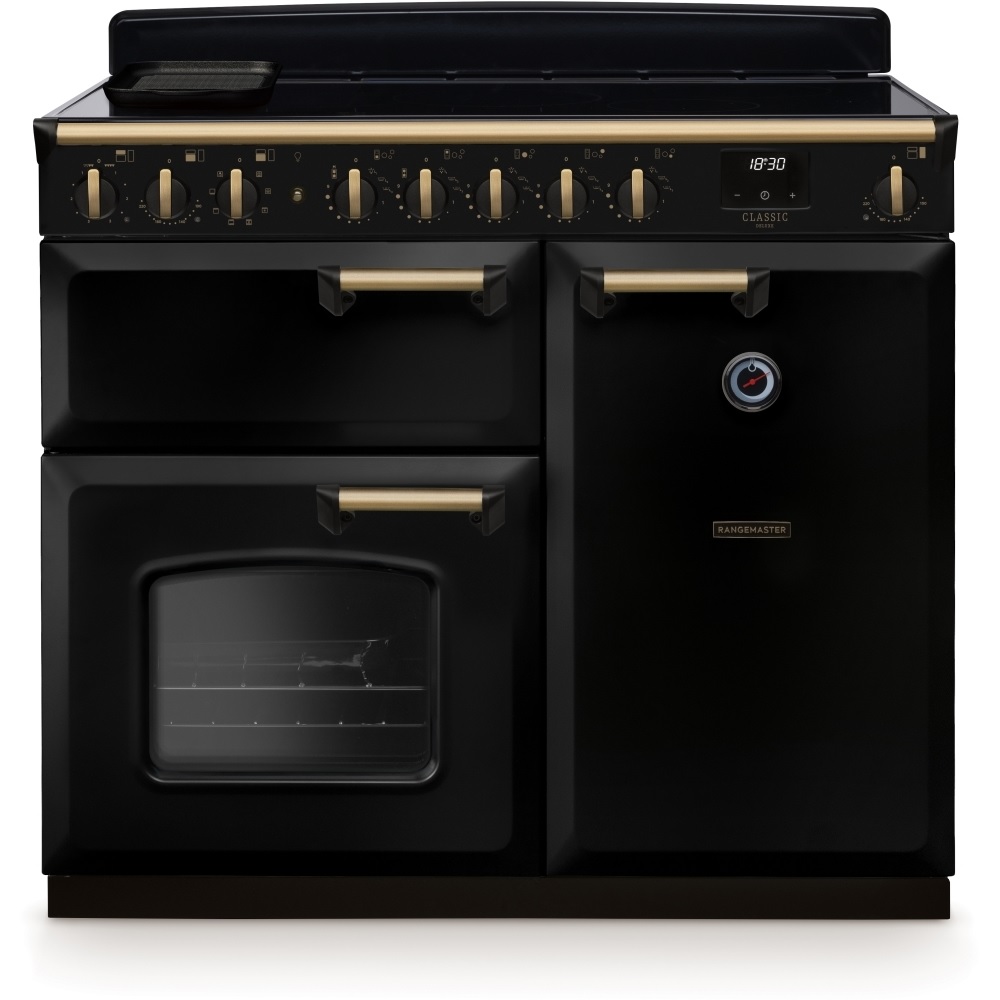 Rangemaster CLDL100EIPGBL-AB1 100cm Induction Range Cooker Classic Deluxe Gloss Black/Antique Brass