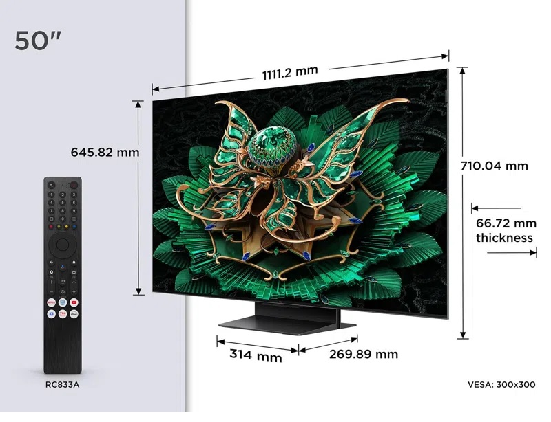 TCL 50C7K-UK 50” Premium QD-Mini LED 144Hz 4K HDR Onkyo 30w/2.0ch Smart Google TV - Image 2