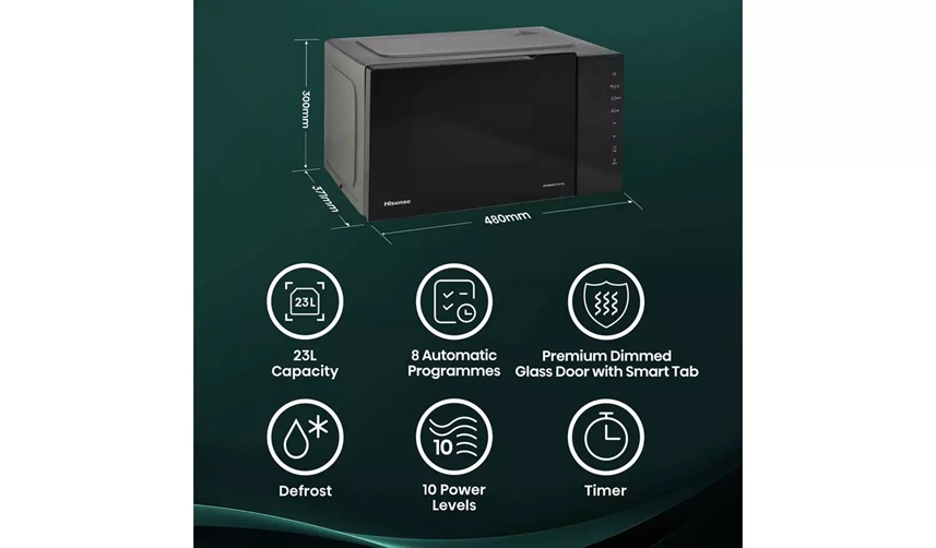 Hisense H23MOBS5H4UK 800W 23L Standard Solo Microwave - Black - Image 2