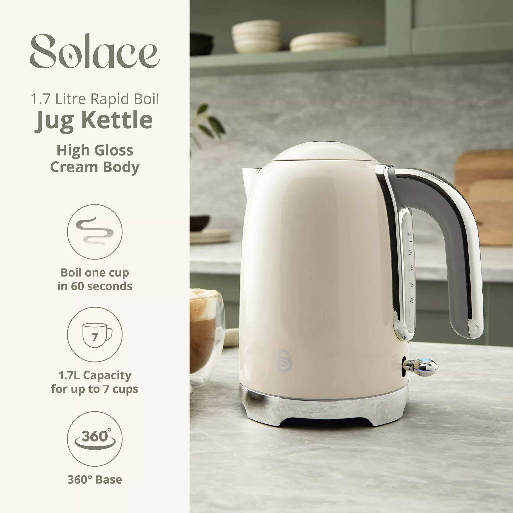 Swan SK19026CRM-KETT Solace 1.7L Rapid Boil Jug Kettle - Image 3