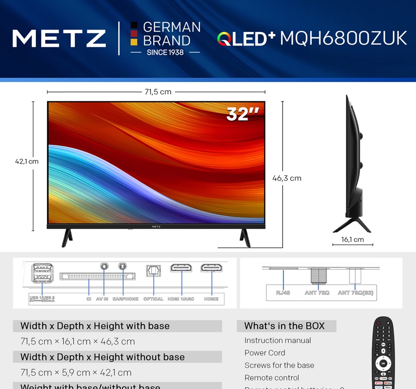 METZ 32MQH6800ZUK 32" HD Smart QLED TV with Freely Power by Tivo – Black - Image 5