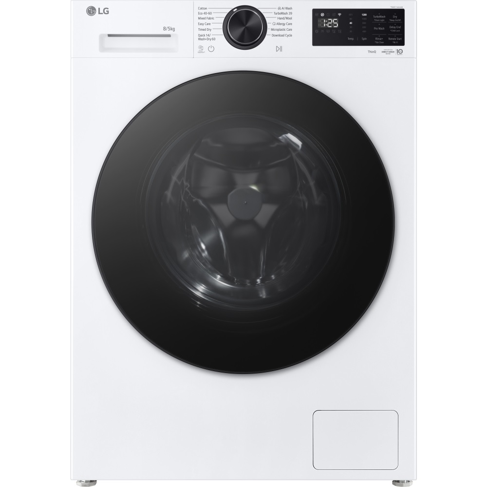 LG W2X5085TLB Series 3 AI Direct Drive Washer Dryer, 8kg/5kg, 1200 Spin - White - Image 1