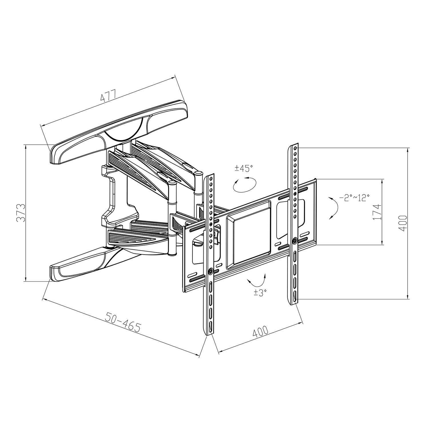 TTAP TTD404DA4 Full Motion up to 75" TV Bracket - Image 3