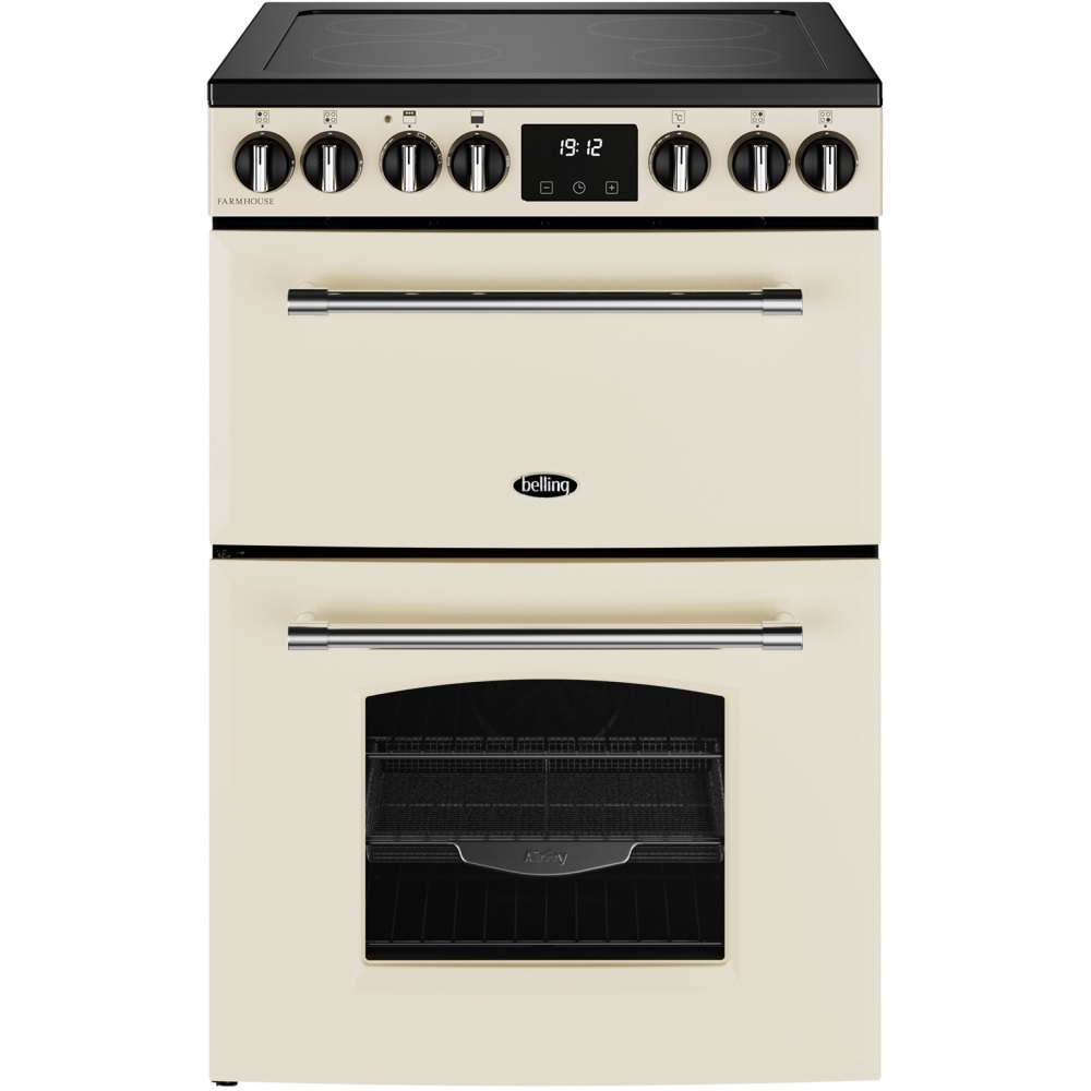 Belling 444411811 Farmhouse 60E Ceramic Electric Cooker with Double Oven, Cream - Image 1 Belling 444411811 Farmhouse 60E Ceramic Electric Cooker with Double Oven, Cream - Image 1