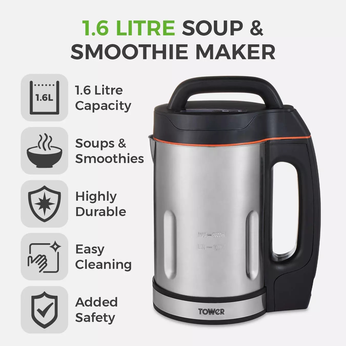TOWER T12031 1000W 1.6 Litre Soup Maker