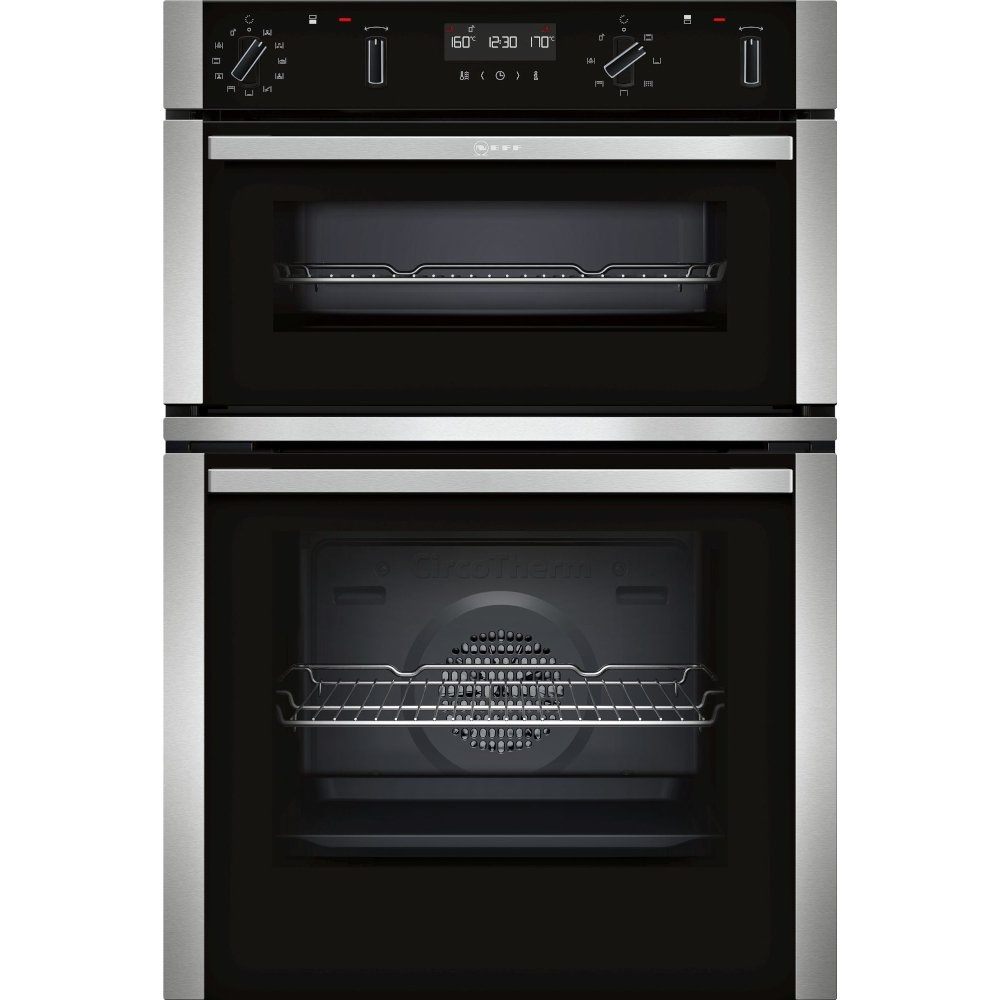 Neff U2ACM7HH0B Built-In Electric Double Oven with Pyrolytic Cleaning, Stainless Steel, A Rated