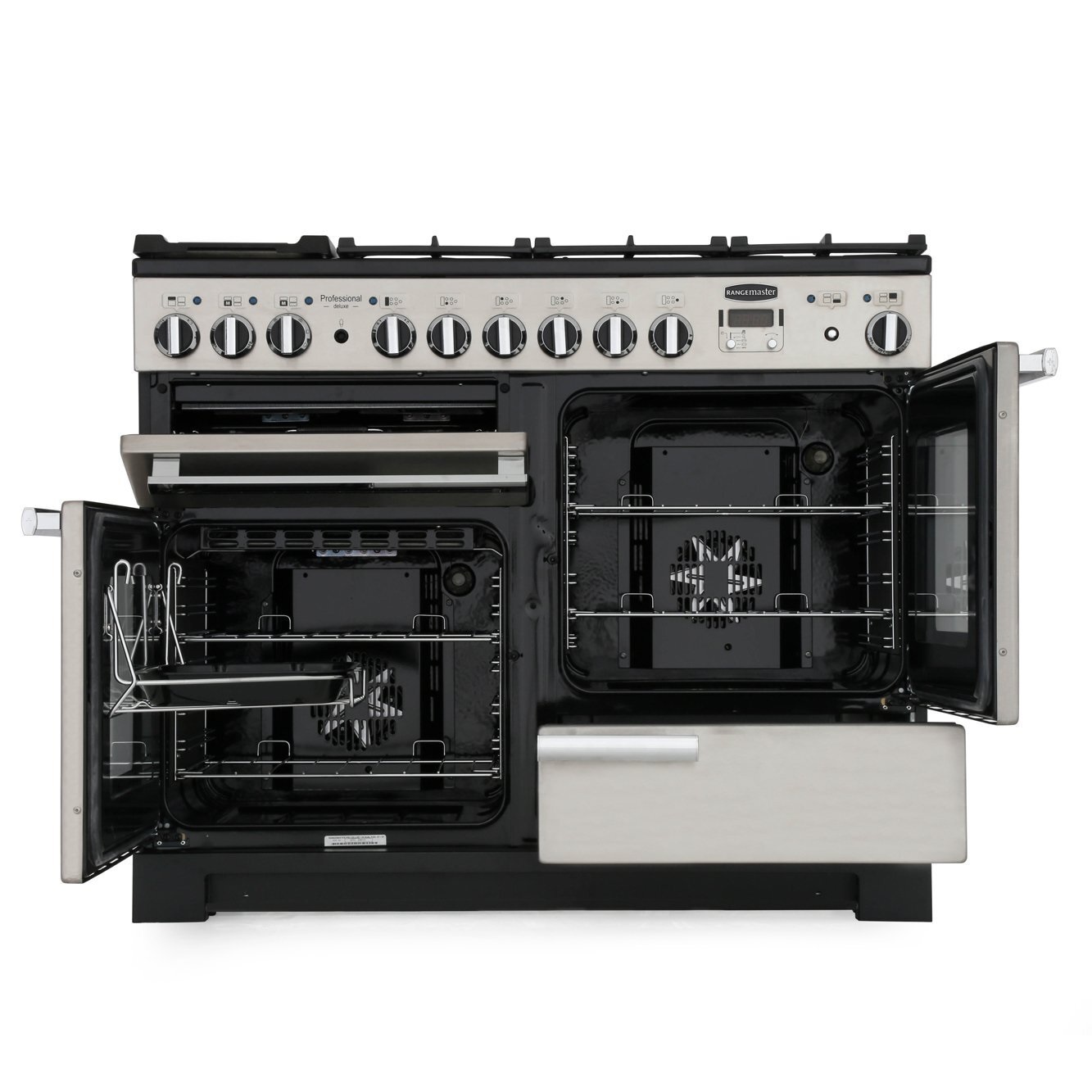 Rangemaster PDL110DFFSS-C 110cm Dual Fuel Range Cooker Professional Deluxe Stainless Steel/Chrome - Image 2