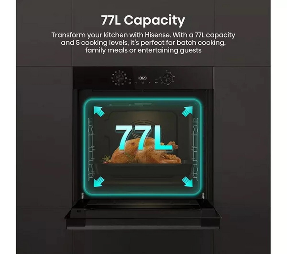 Hisense BI622ABPGUK Built In Electric Single Steam, Plug & Play Oven - Jet Black - Image 3 Hisense BI622ABPGUK Built In Electric Single Steam, Plug & Play Oven - Jet Black - Image 3