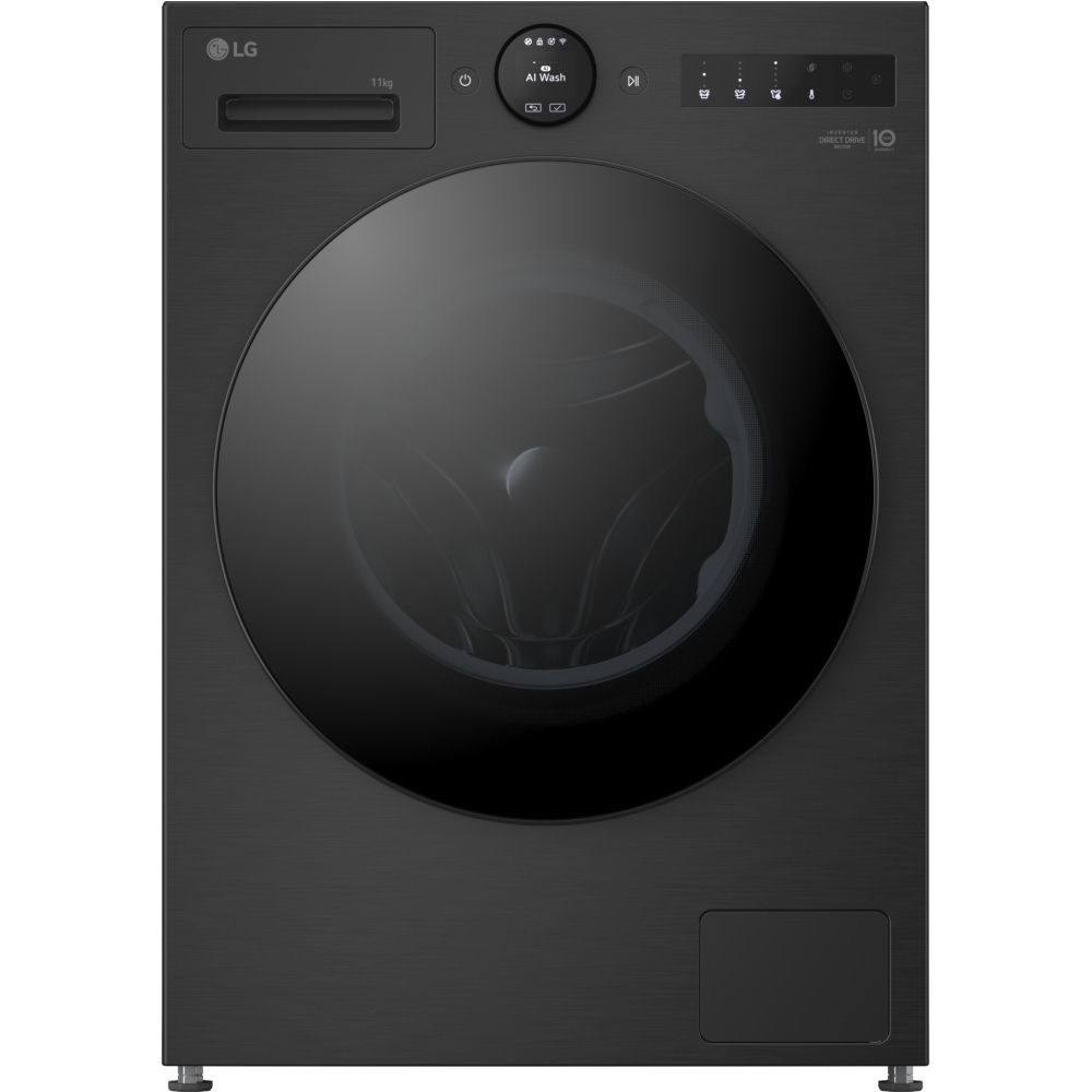 LG F4X7011TBB Washing Machine, 11kg, 1400 Spin, Black, A Rated - Image 1