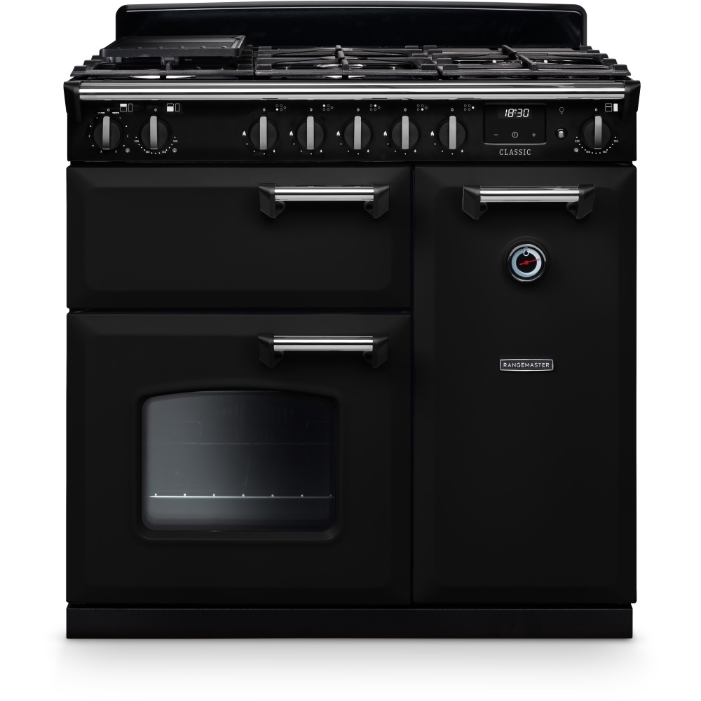 Rangemaster CL90DFPGBL-CM1 90cm Dual Fuel Range Cooker Classic Gloss Black/Chrome Rangemaster CL90DFPGBL-CM1 90cm Dual Fuel Range Cooker Classic Gloss Black/Chrome