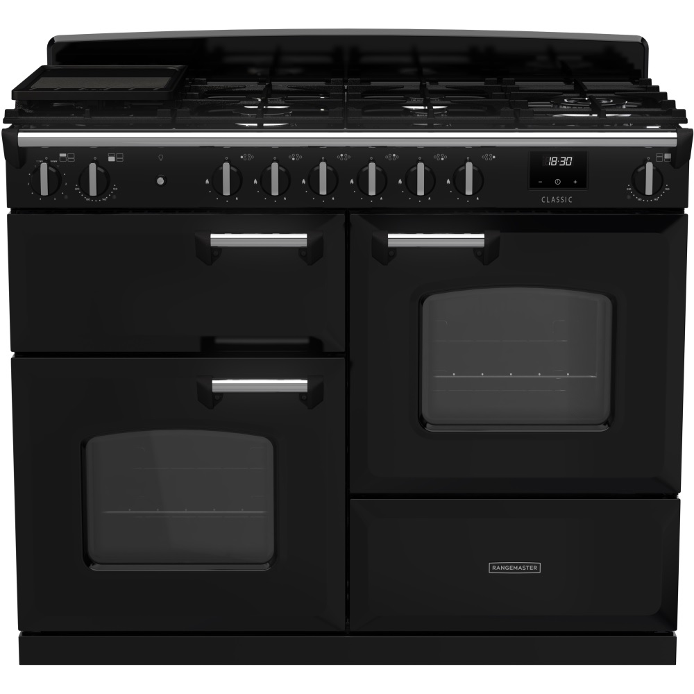 Rangemaster CLO110DFPGBL-CM1 110cm Dual Fuel Range Cooker Classic Gloss Black/Chrome Rangemaster CLO110DFPGBL-CM1 110cm Dual Fuel Range Cooker Classic Gloss Black/Chrome