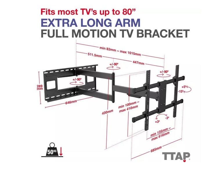 TTAP TTD604DA4 Extra long full motion TV bracket - Image 2 TTAP TTD604DA4 Extra long full motion TV bracket - Image 2
