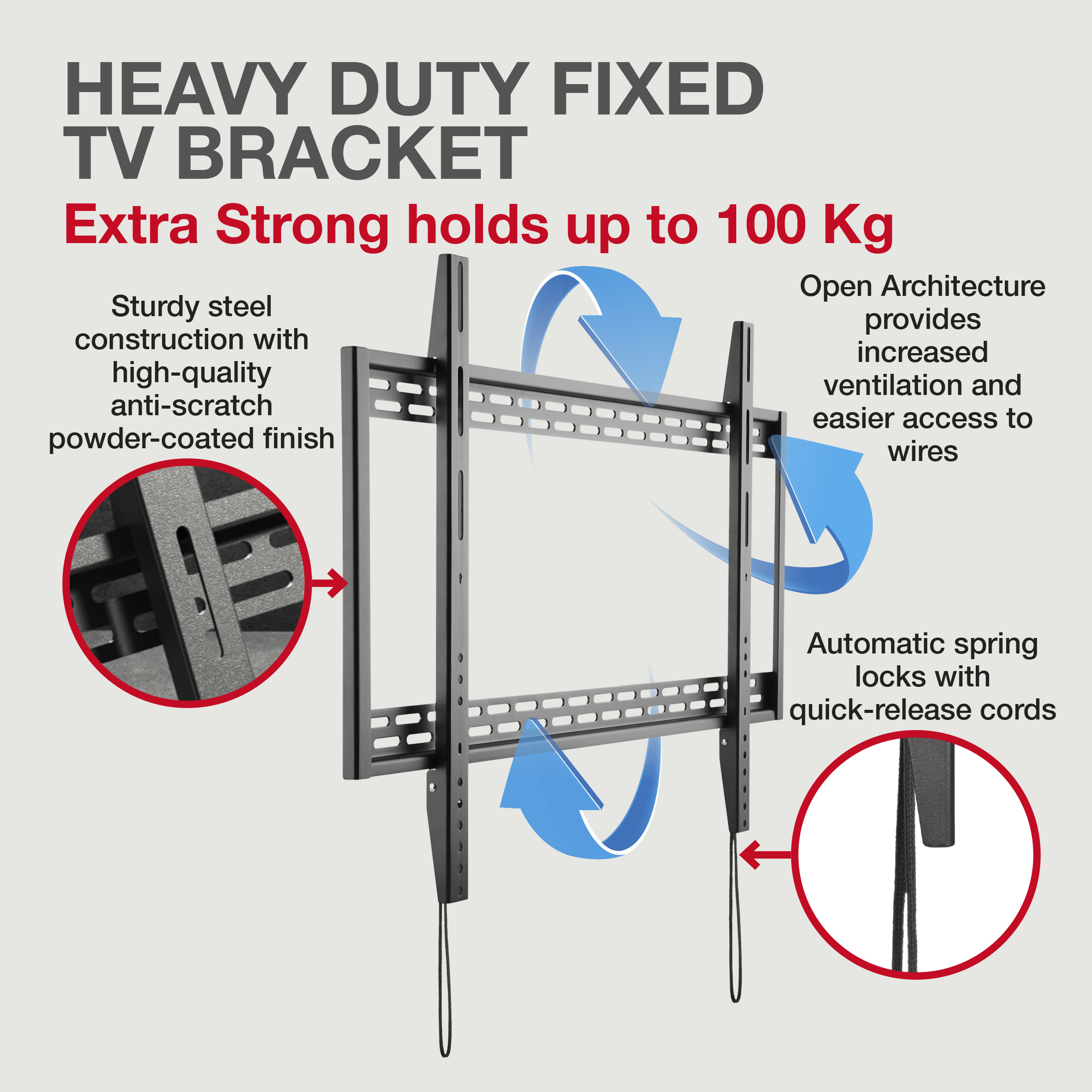 TTAP TTD906FHD Heavy-duty fixed TV bracket with quick release sping locks - Image 2 TTAP TTD906FHD Heavy-duty fixed TV bracket with quick release sping locks - Image 2