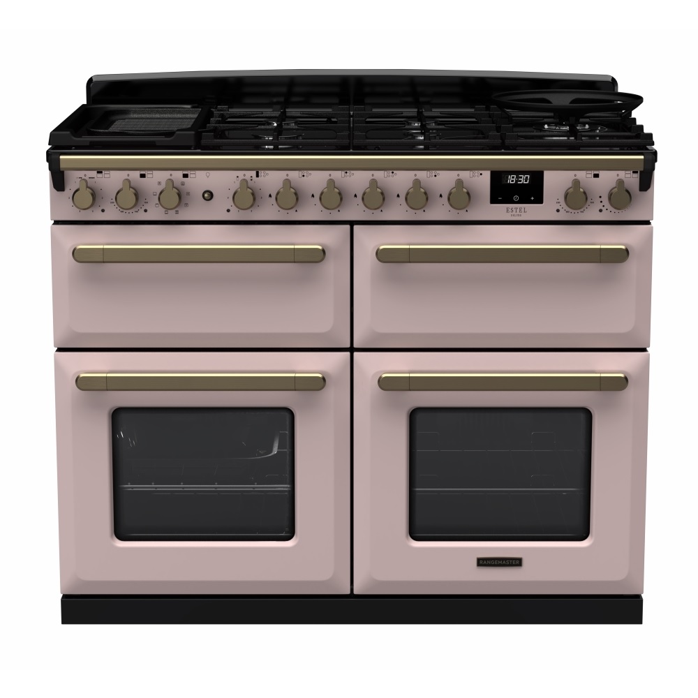 Rangemaster ESDLB110DFPPPK-AB1 110cm Dual Fuel Range Cooker Estel Deluxe Pale Pink/Antique Brass Rangemaster ESDLB110DFPPPK-AB1 110cm Dual Fuel Range Cooker Estel Deluxe Pale Pink/Antique Brass