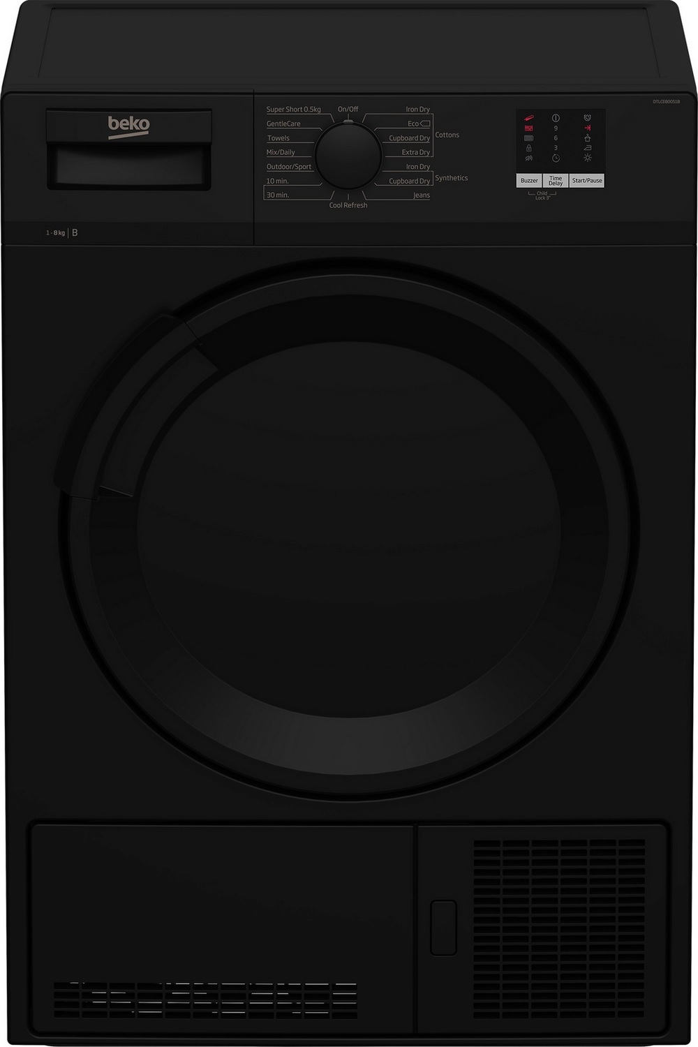 Beko DTLCE80051B Condenser Tumble Dryer, 8kg - Black