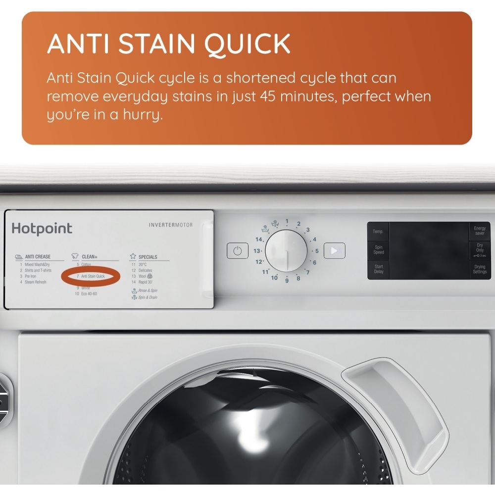 Hotpoint BIWDHG861485 Integrated Washer Dryer, 8kg/6kg, 1400 Spin – White - Image 4