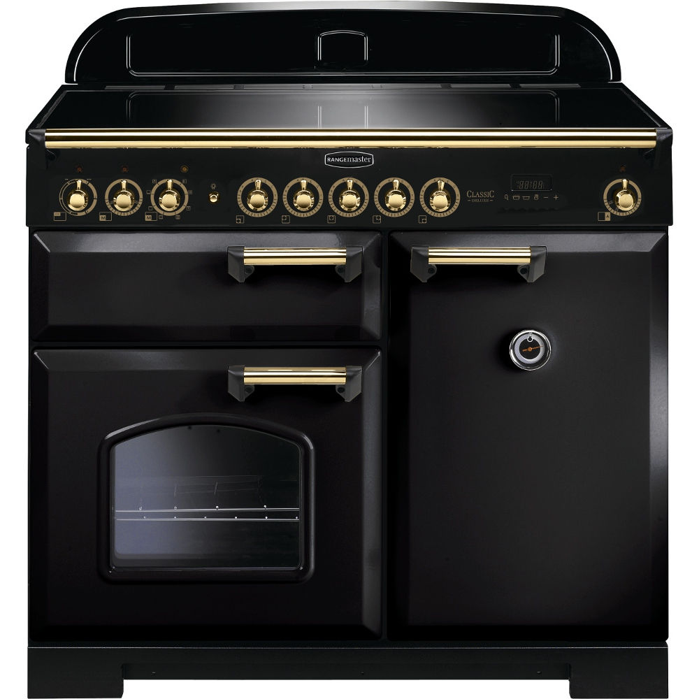 Rangemaster Classic Deluxe CDL100EIBL/B 100cm Induction Range Cooker Black / Brass, A Rated