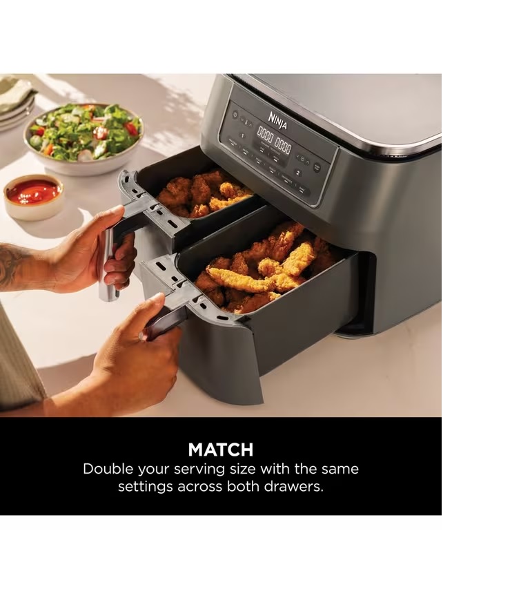 NINJA DZ300UK Dual Zone Air Fryer, 7.6L, Grey - Image 2 NINJA DZ300UK Dual Zone Air Fryer, 7.6L, Grey - Image 2