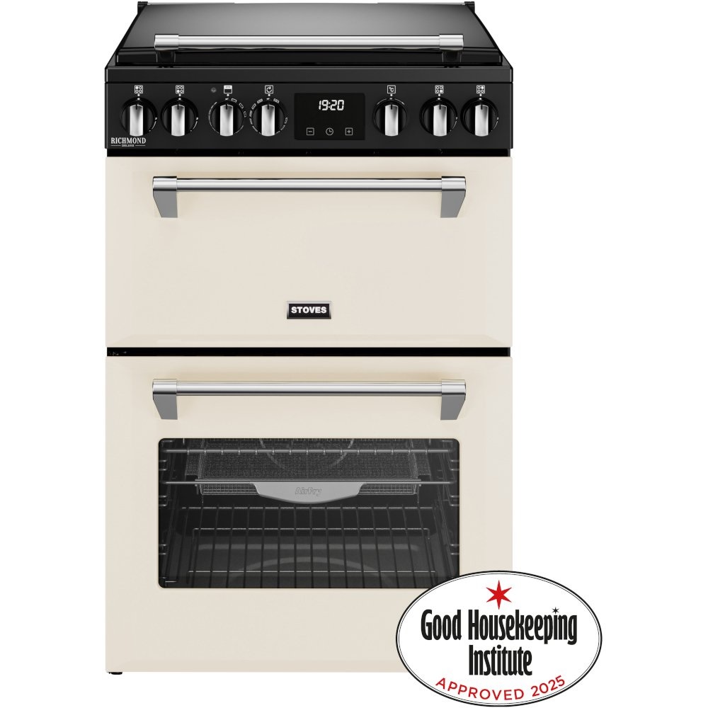 Belling 444411845 Richmond Deluxe 60cm Dual Fuel Cooker, Cream, lidded