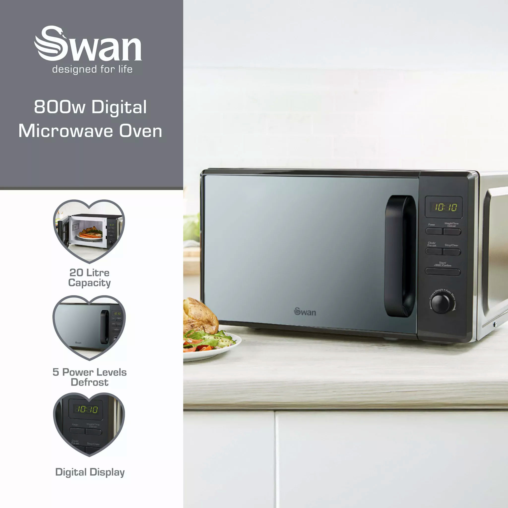 Swan SM4421BLK 20 Litre 800W Digital Microwave - Image 3 Swan SM4421BLK 20 Litre 800W Digital Microwave - Image 3